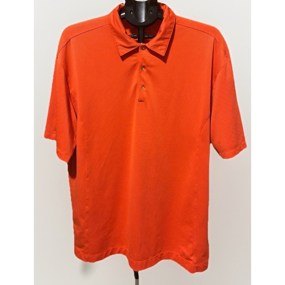 Nike Dry Fit Men's L Orange Textured Polo Shirt Performance Stretch Preppy Wick